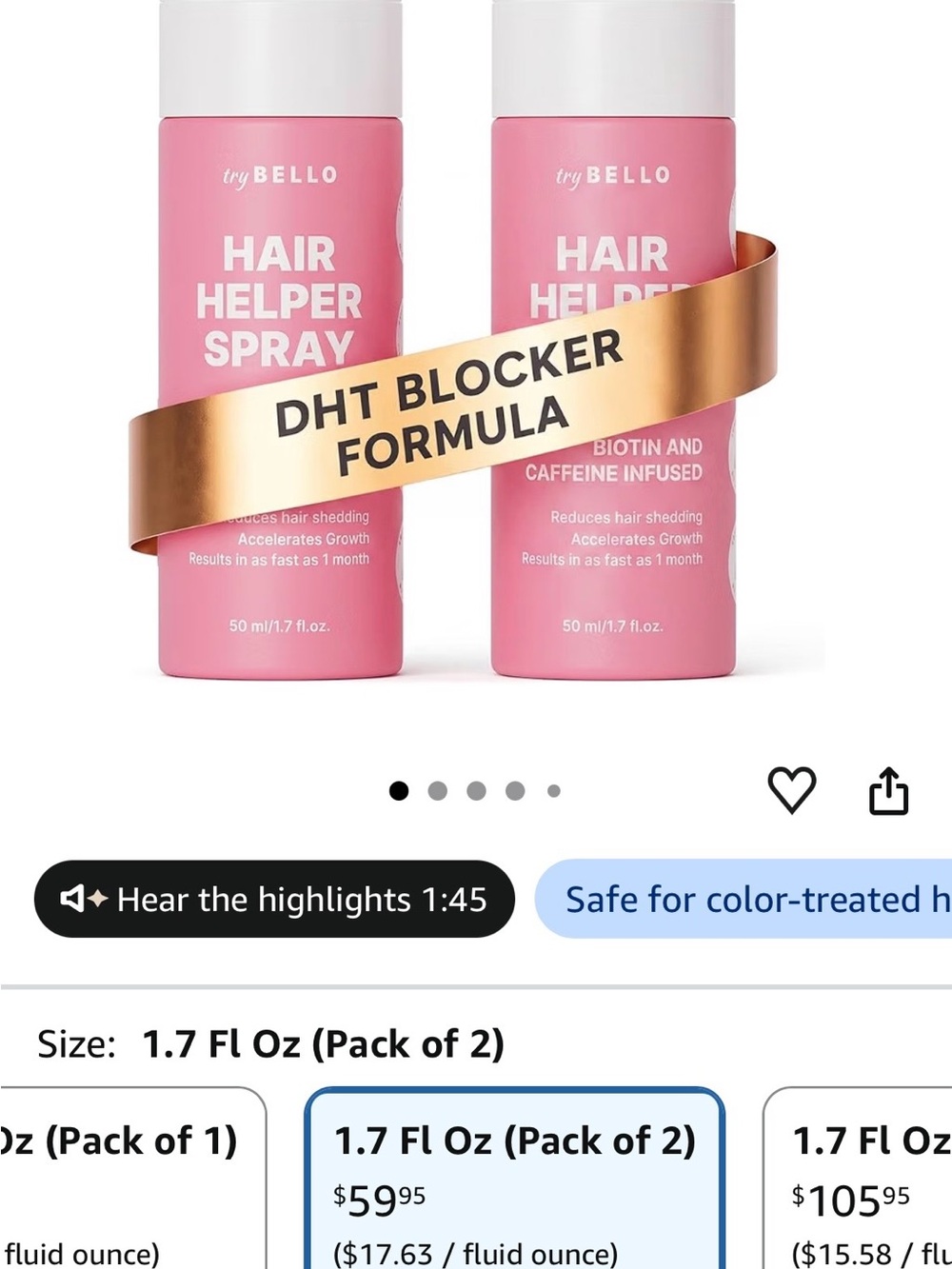 Hair Helper Spray DHT Blocker - Pink (Pack of 2)
